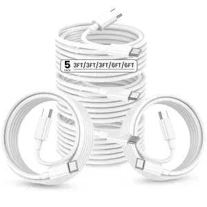 60W USB C to USB C Cable, 5 Pack(3ft/3ft/3ft/6ft/6ft)Fast Charging Cord,Type C Fast Charging Cable Compatible for iPhone 17/17 Pro Max/17 Pro/17 Air/16/16 Pro/16 Plus/16 Pro Max/15/15 Pro Max Type C Portable