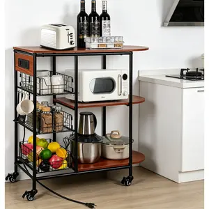 JUMRHFAN Bakers Rack Coffee Bar Table with Power Outlet, Microwave Stand Kitchen Cart