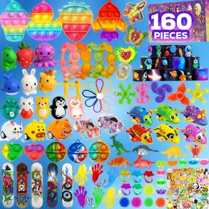160 Pcs Fidget Toys Party Favors Pack – Random Sensory Pop Set, Stickers, Stocking Stuffers for Kids Adults, Autistic Bulk Goodie Bag Fillers, Treasure Box Classroom Prizes