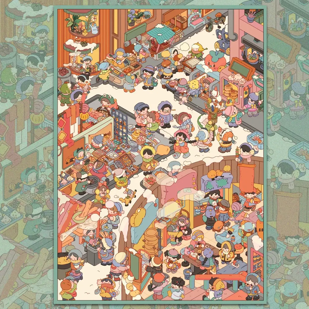 Vibrant Northeast Chinese Morning Market Stickers, Stackable Street Food & Vendor Scenes, DIY Diorama Kit for Journals & Scrapbooks