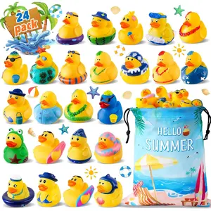 24 Pack Summer Rubber Ducks with Bag, Jeep Ducks for Ducking Assorted Beach Toys for Jeeps Duckies Games, Summer Gifts Prizes for Kids, Summer Party Favors, Swimming Pool Water Bath Toys