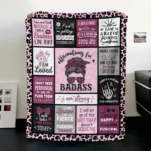 Creative Home Flannel, Badass Women Power Quote Patchwork Throw, Gift Blanket for Naps, Sofa, Office, Camping, Multi-Purpose, Leopard Pattern Blanket