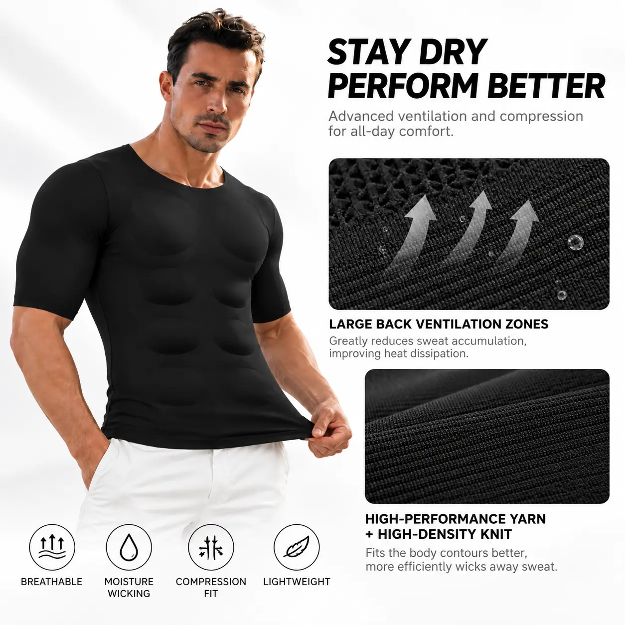 Highly Elastic, Breathable Men’s Muscle-Fit Undershirt – Invisible Shapewear for Business Suits and Dress Shirts