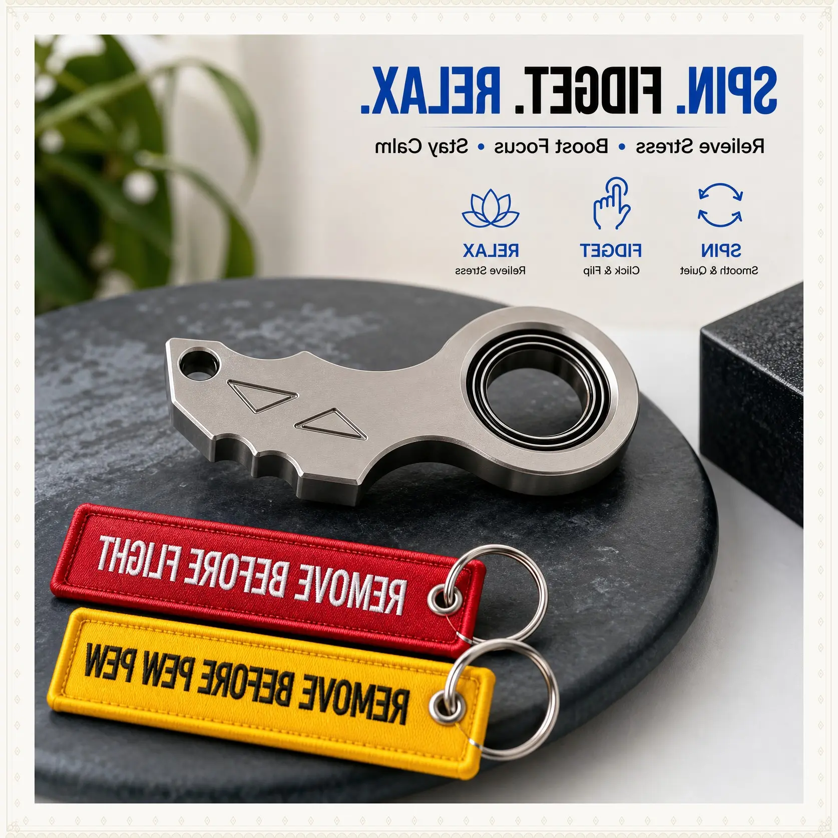 Fashion Aluminum Alloy Karambit Shape Spinner Keychain - Silent Rotatable EDC Fidget Toy, Anti-Anxiety Novelty Accessory for Adults, Unisex Stress-Relief Daily Carry Key Ring
