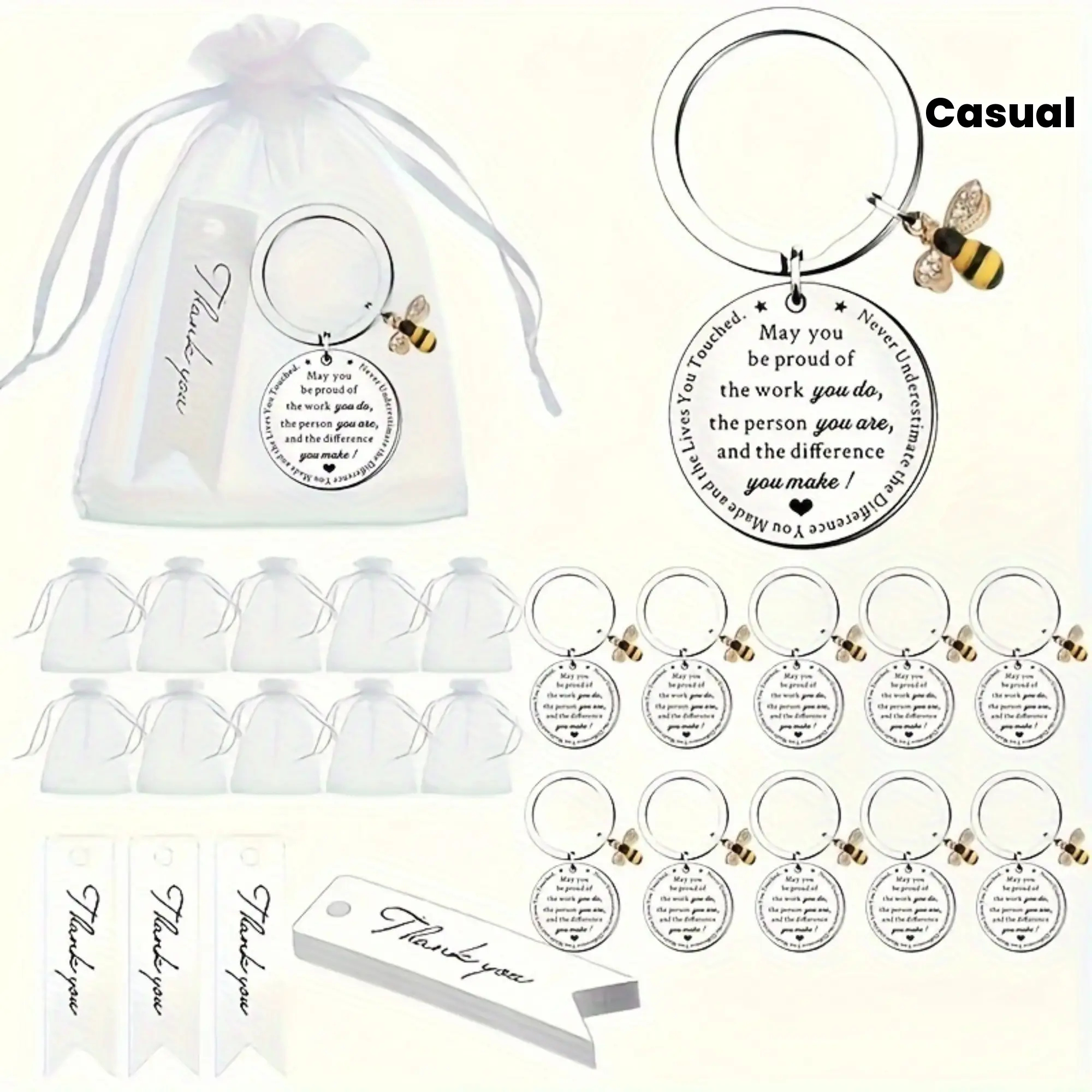 Cute Bee Design Stainless Steel Keychain Gift Set Keychain Decor, 36 Pieces/12 Sets, Motivational Keyring for Colleagues Employees Teachers Nurse Graduation Valentine's Day Party Gifts, Authentic Keychain