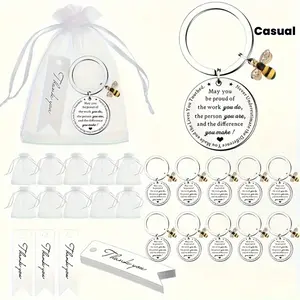 Cute Bee Design Stainless Steel Keychain Gift Set, 36 Pieces/12 Sets, Motivational Keyring for Colleagues Employees Teachers Nurse Graduation Valentine's Day Party Gifts