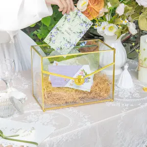 NCYP Envelop Shaped Gold Wedding Card Box with Heart-shaped Lock Key Set, with Slot, for Reception, Wishing Well, Decorative Storage Box(Card Box and Lock Key Only)