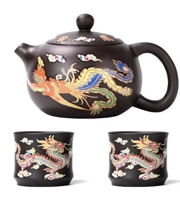 Handmade Eco-Friendly Purple Clay Color-Changing Ceramic Teapot Set - High-Quality Pottery Dragon and Phoenix Pot, Kitchenware Tea & Coffeeware Essential