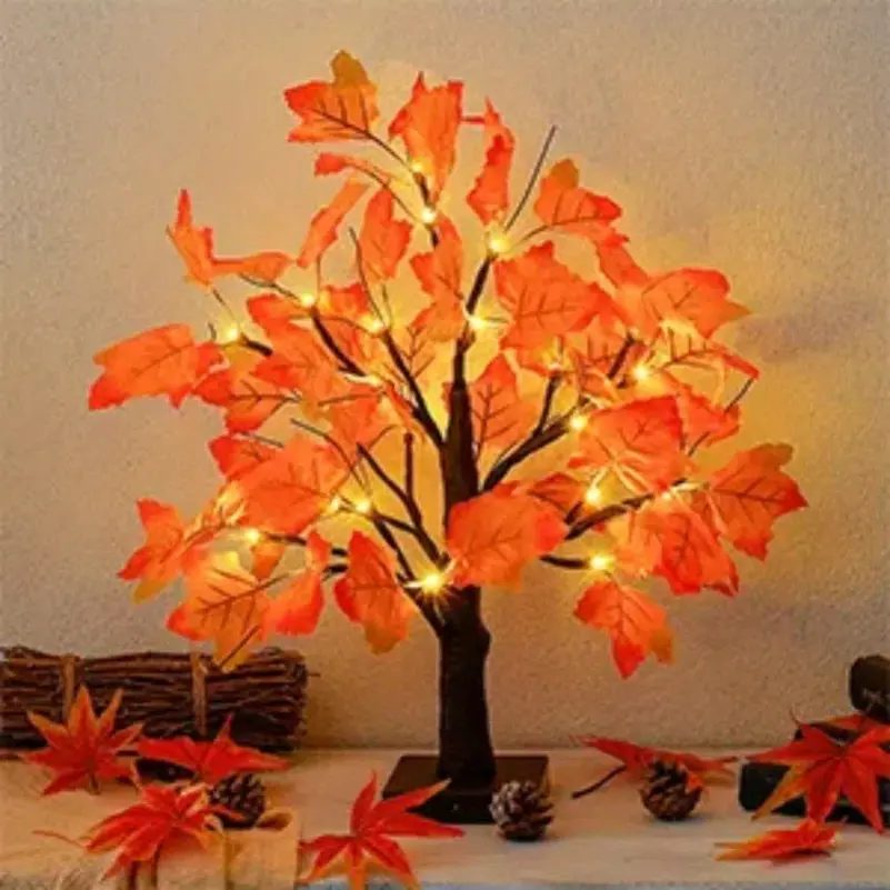 1pc 24 LED Maple Tree Lighted Fall Tree, Thanksgiving Decoration with Maple Leaf Table Tree for Indoor Outdoor Holiday Autumn Harvest Xmas Party Home Decor