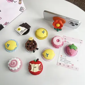 Cute 3D Chocolate Cookie Donut Strawberry Magnetic Phone Holder Griptok Support For iPhone Samsung Cases Grip Tok Socket Bracket