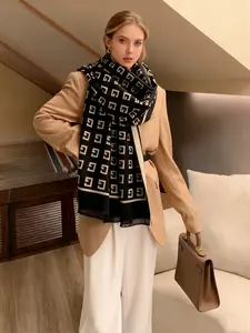 Women's Autumn & Winter Luxury Letter Pattern Shawl Designer Inspired Large Scarf Comfortable Stylish Multi Functional Fashion Accessory for Fall & Winter Enhance Your Wardrobe