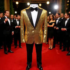 Gold Sequin Stage Performance Suit Jacket  Men's Korean Style Blazer For Nightclub, Wedding Host, Emcee, Photoshoot