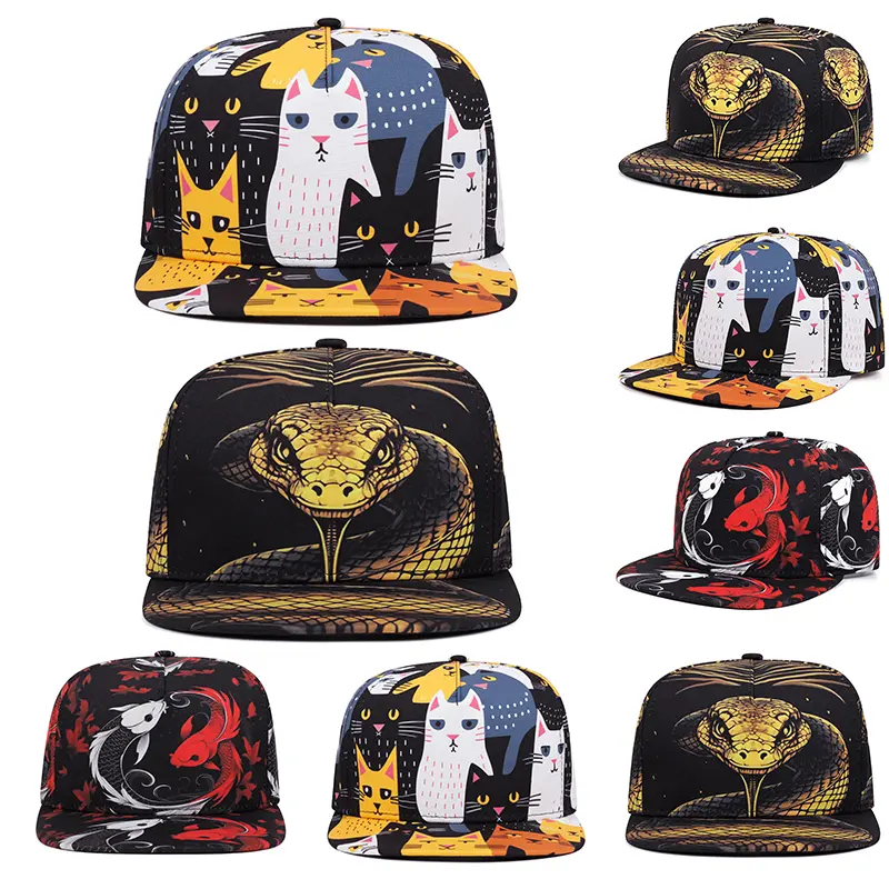 Unisex Full Animal Print Acrylic Fitted Baseball Cap - Casual Hat, Adjustable 22.1-24 in Brim Shade Snapback, Outdoor Beach Sun Visor, Hand Wash Only Hat