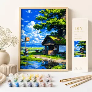 Paint by numbers kit for adult beginners, easy acrylic painting set.DIY countryside farm windmill scenery paint-by-numbers set.Comes with frame, hanging nails and paintbrushes.Numeral coloring painting for adults and beginners.