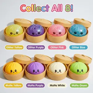 【Blind Box】Cute Steamer Bun Squeeze Toy Glitter Squishy Dumpling Toys, Cute Anxiety Relief Fidget Balls, Soft Stretchy Squeeze Toys for Kids Adults Party Gifts