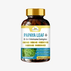 Organic Veda Papaya Leaf Extract Capsules - 8 in 1 Immune Support Supplement with Papain, Bromelain Enzymes, Vitamin C, Grape Seed & Moringa for Platelet, Bone Marrow & Gut Health - 60 Vegan pills