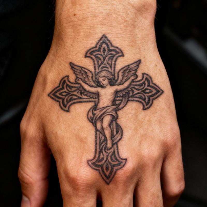 Cool Cross Temporary Tattoo Stickers, Waterproof Long-Lasting 7-14 Days, Herbal Half-Permanent Fake Tattoos for Men and Women