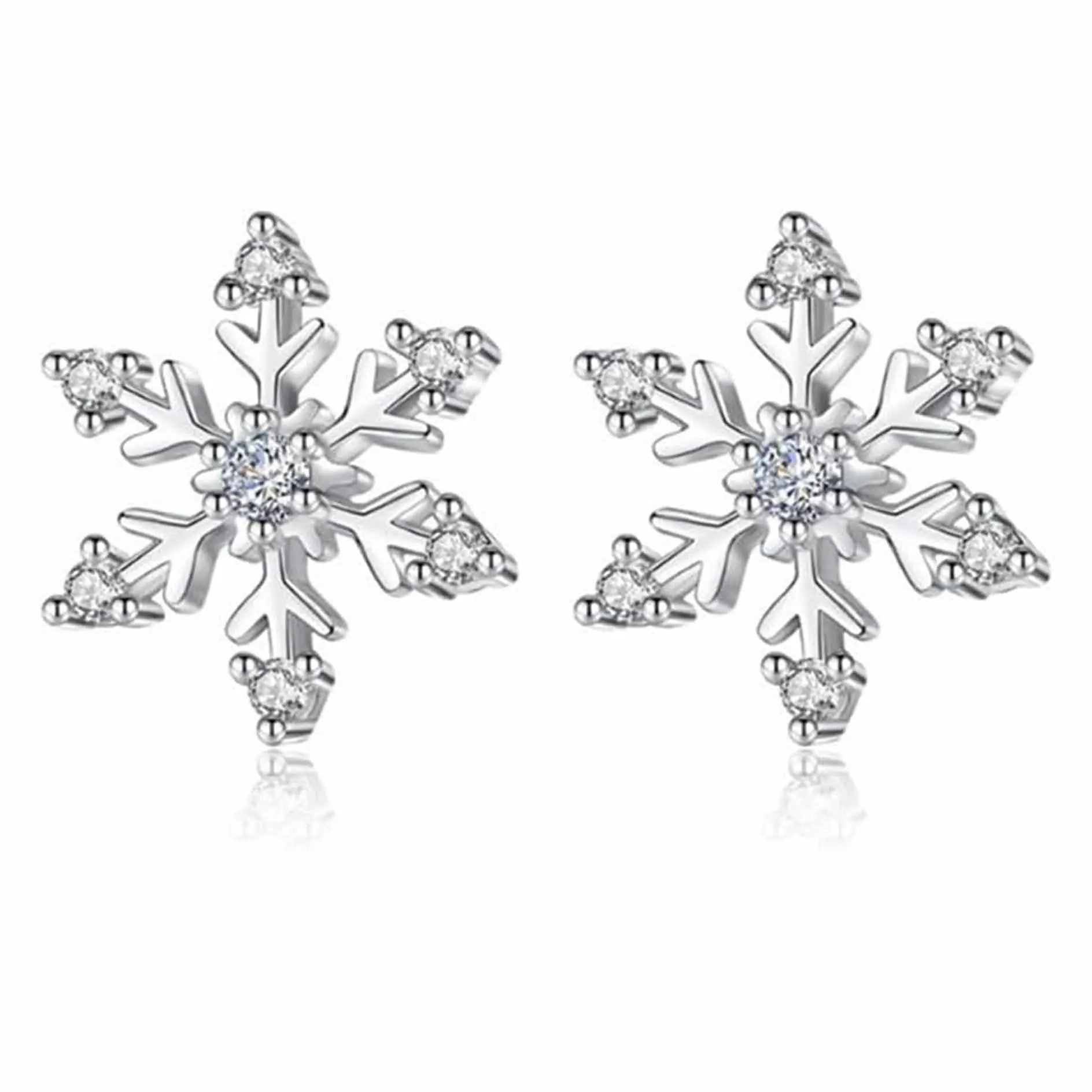 925 Sterling Silver Cubic Zirconia Winter Snowflake Design Stud Earrings Hypoallergenic Piercing Cartilage Fashion Jewelry Christmas Birthday Gifts for Ladies Family member gifts