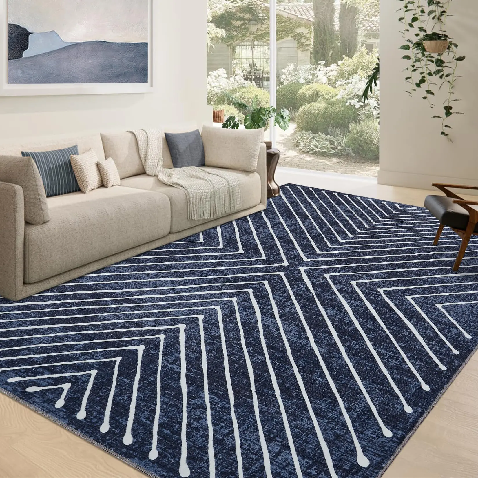 Washable Area Rug 4x6 Small Entryway Rug Non Slip Modern Soft Accent Rugs for Bedroom Nursery Low Pile Stain Resistant Carpet for Office, 4 ft x6 ft
