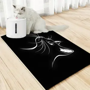 Black Cat Silhouette Pattern Pet Feeding Mat For Cats Dogs All Season