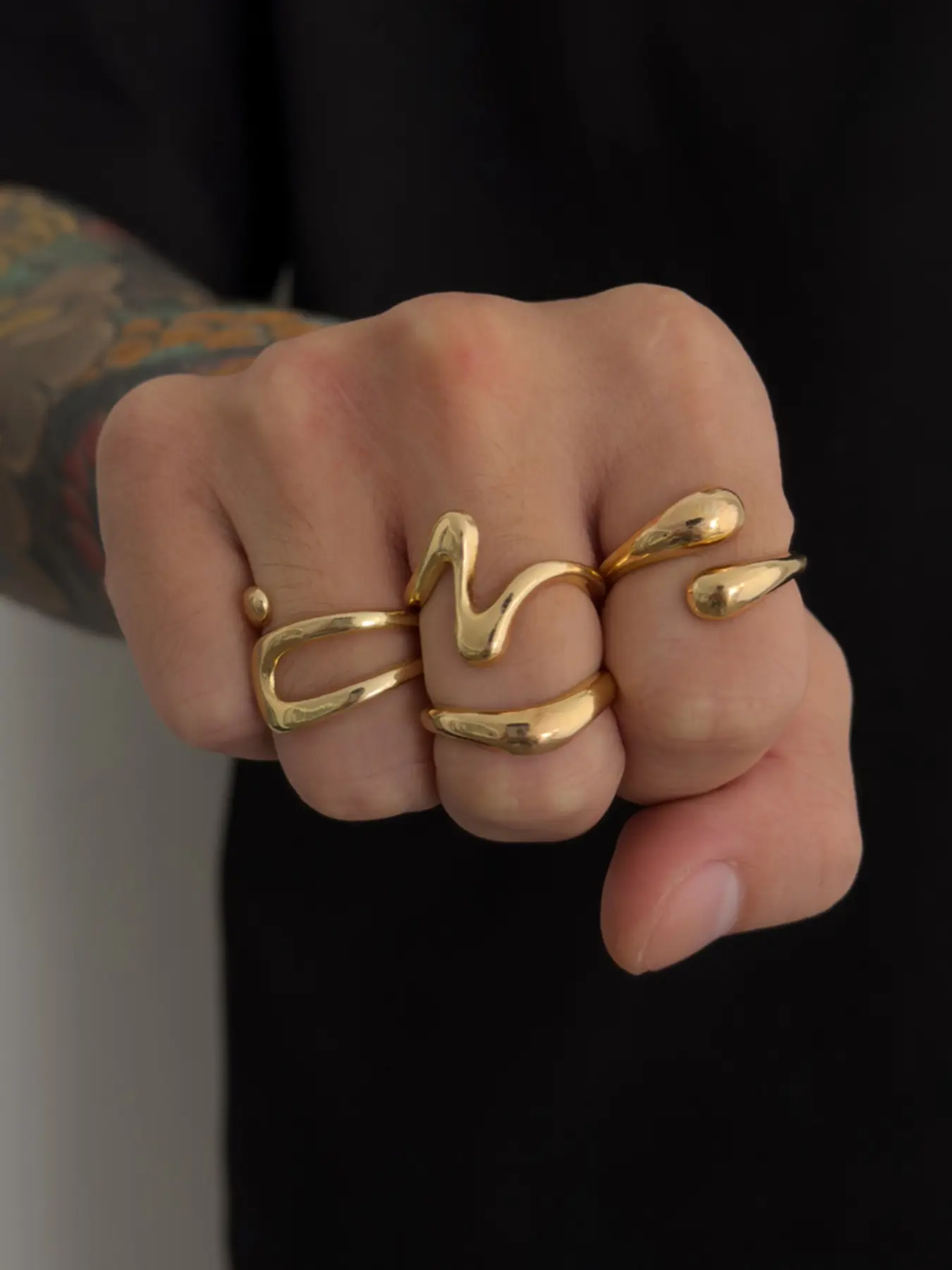 Men's Punk Style Jewelry Set, Casual Trendy Jewelry for Parties, Liquid Water Drop Design Stackable Rings, Statement Ring Set, Fashionable Metal Accessories for Men