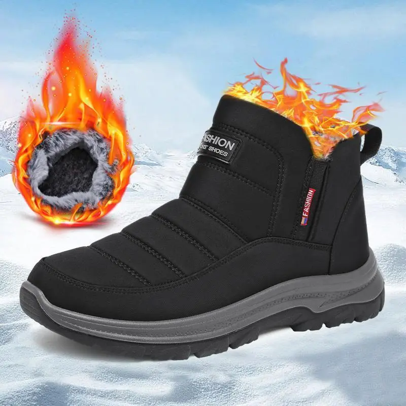 Men's Winter Snow Boots, Warm Plush Lined Slip-on Ankle Booties, Lightweight Casual Outdoor Shoes for Comfort, Casual Outdoor Boot, Chevron