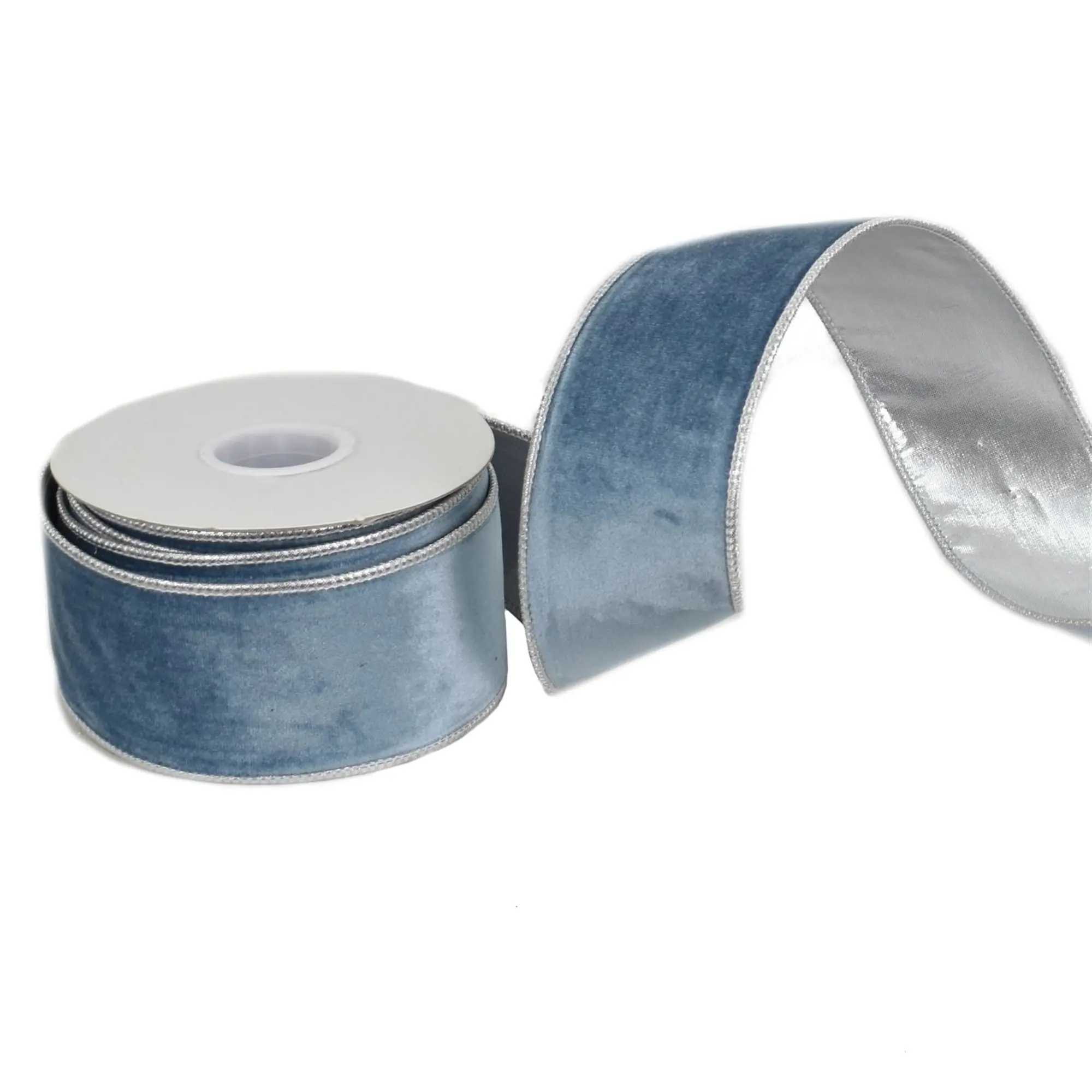Bluish Gray Velvet Ribbon w/ Silver lame backing 2.5" x 10yd | IR
