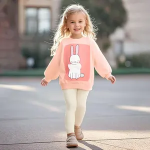Toddler & Kids Peach Bunny Outfit – Sweatshirt & Leggings Set