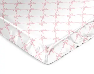 Sweet Jojo Designs Fitted Baby Satin Crib Sheets (Pink Bows) for Girls, Infant Nursery, Toddler Room - Standard Size (Blush and White Bow for the Ballerina, Ballet Dancer, Princess Collection)