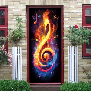 2pcs Fire Music Note Wall Sticker Decorative Door Decal Colorful Flame Treble Clef Art Mural for Living Room Bedroom Music Studio Home Decoration Removable Vinyl Decals Creative Music Theme Decor Gift