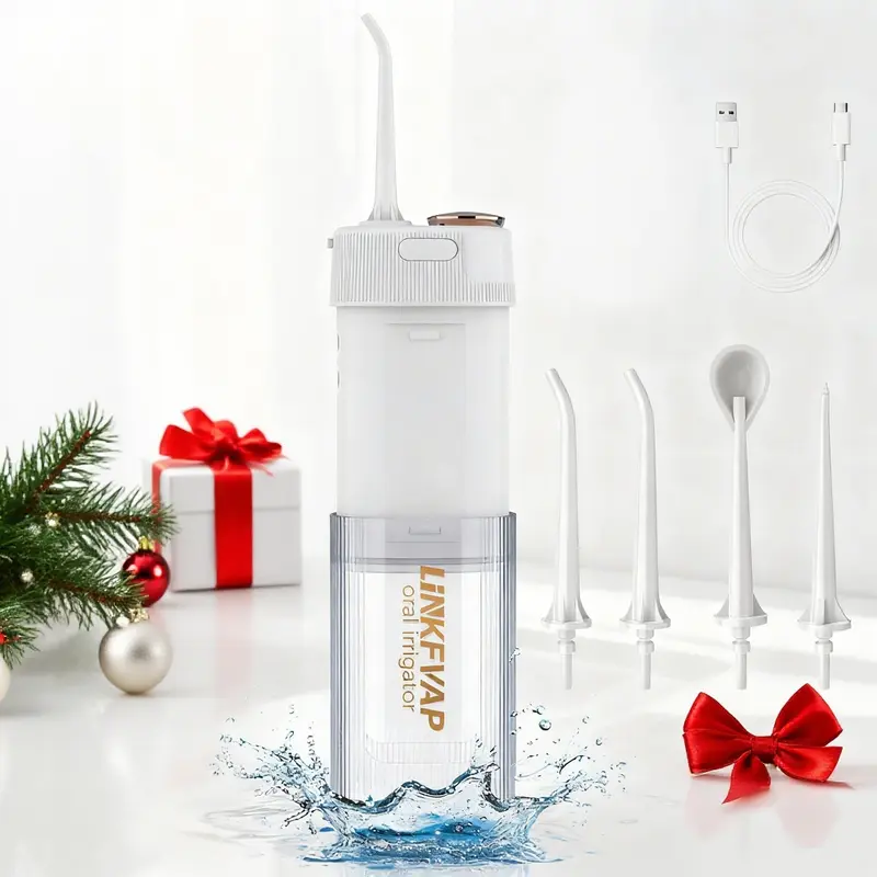 LINKEVAP Mini Water Flosser & Rechargeable Portable Oral Irrigator - Suitable for Travel and Business, Comes with 4 Nozzles & Detachable Water Tank