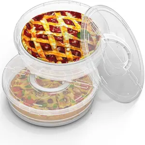 12 Inch Round Pizza Box with Lid and Handles, Food Storage Container for Dough Balls, Clear Plastic Bakery Box for Cakes, Cupcakes, and Fruits