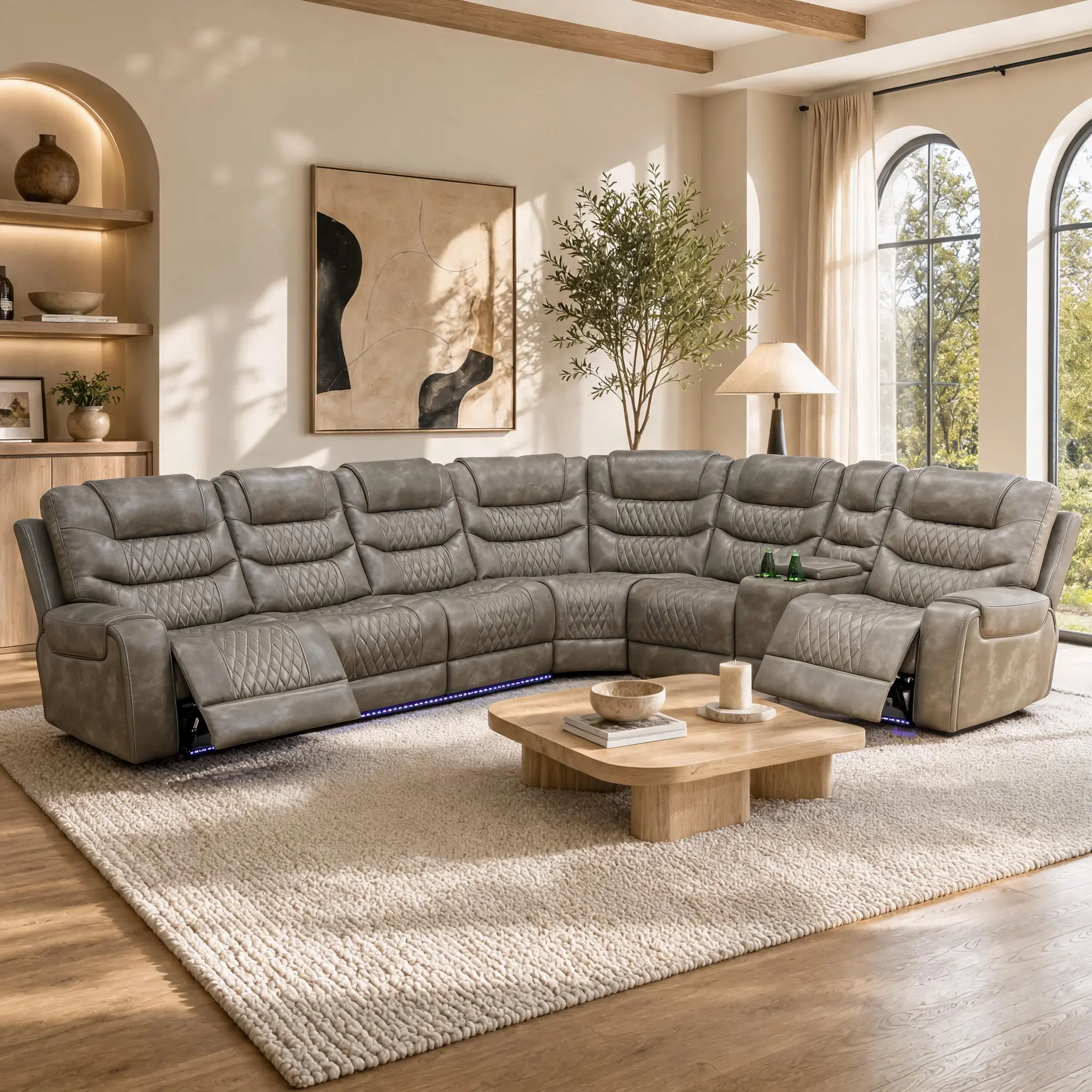 Ainehome 3-Piece Electric Recliner Combination Sofa Set, Grey Breathing Leather Living Room Furniture with Modern Design Ainehome 3-Piece Electric Recliner Combination Sofa Set, Grey Breathing Leather Living Room Furniture with Modern Design