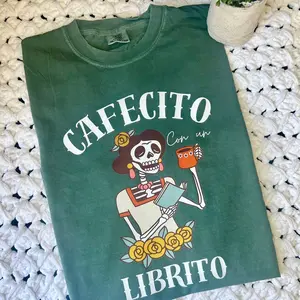 Unisex, Cafecito y un librito, Books And Coffee Shirt, Book Lovers Shirt, Coffee Lovers Shirt, Gift For Coffee And Book Lover, Cafecito y chisme, Comfort Color Casual Short Sleeve Crew Neck, booktok- Piece, Crewneck, Shortsleeve, Summer, Breathable Tops