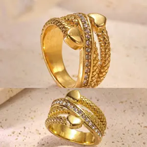 Women’s Shiny Golden Ring – Stainless Steel Rhinestone Fashion Jewelry