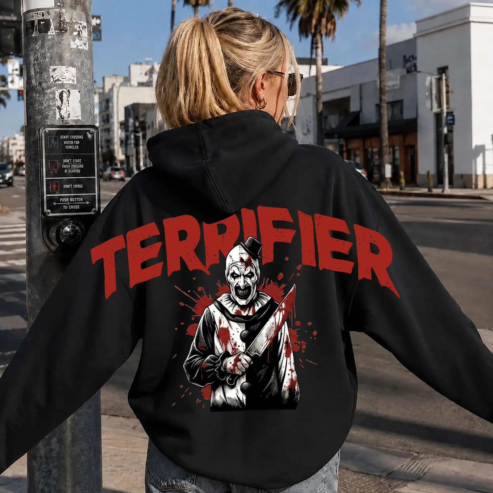 Shoulder-to-Shoulder Terrifier Art The Clown Sweatshirt, Special Edition Horror Shirt, Funny Halloween Hoodie, Scary Halloween Fan Gift Unisex Sweater