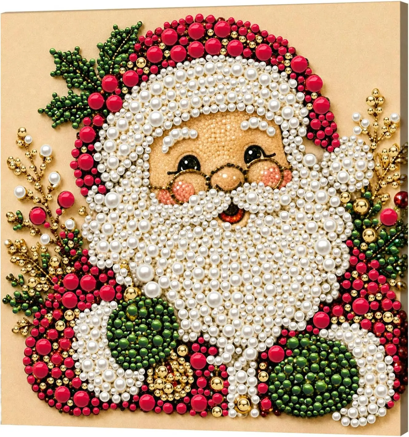 Xmas Santa Claus Pearl Painting Kit with Frame, 3D Pearl Diamond Art Craft for Adults & Beginners, DIY Diamond Art Kits with Frame, Christmas Wall Art Decor Gift 20x20cm