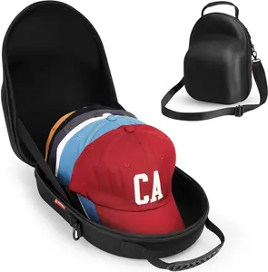 Hat Case, Hard Hat Case for Baseball Caps, Hat Storage with Carrying Handle &  Strap, Hat Organizer Protects Up to 6 Hats,  for Travel &  Storage - Black