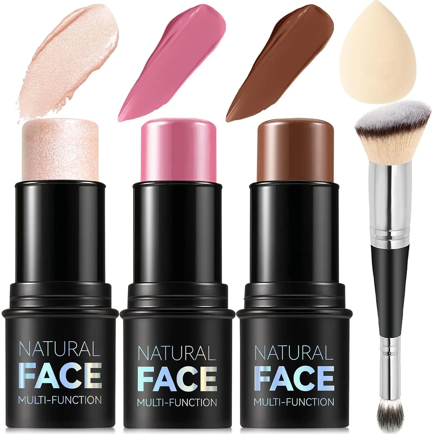 3Pcs Cream Contour Stick Makeup Kit, Shades with Highlighter, Blush and Bronzer Contour Stick for Sculpt the Cheeks, Long Lasting