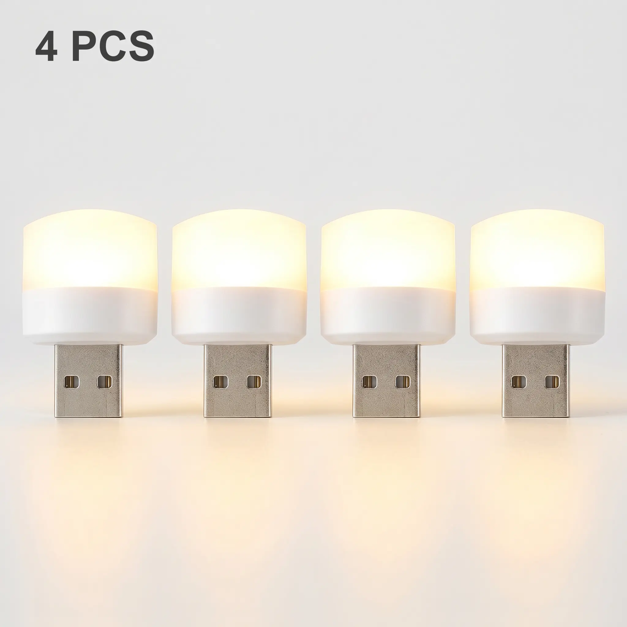 4PCS Portable USB Night Light, Mini LED Desk Lamp with Soft Warm Glow, Eye-Caring Plug-in Light for Bedroom, Nursery, Hallway, Camping, Power Bank & Laptop