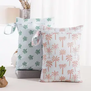 Cute Design Pattern Reusable Wet Bag, 2 Counts Waterproof Diaper Storage Bag, Versatile Organizer Pouch for Travel, Gym, and Beach, Multifunctional Diaper Bag