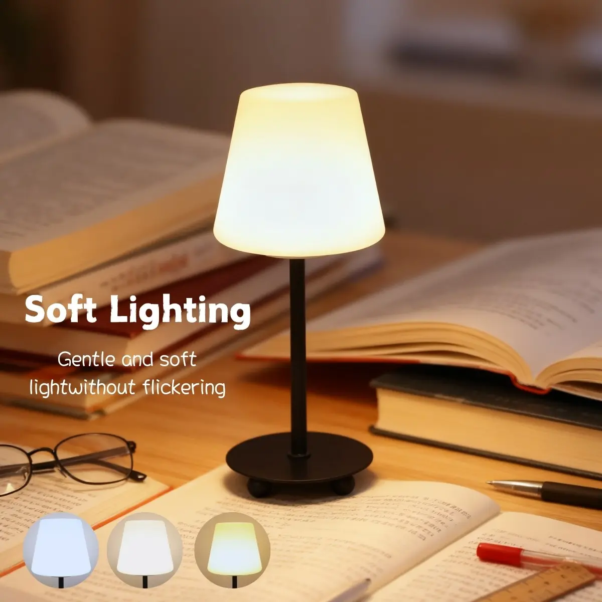 Modern Cream Style LED Table Lamp, Adjustable Three Color Temperature, USB Power, Suitable for Bedroom, Living Room, Reading Room, Adjustable Lights