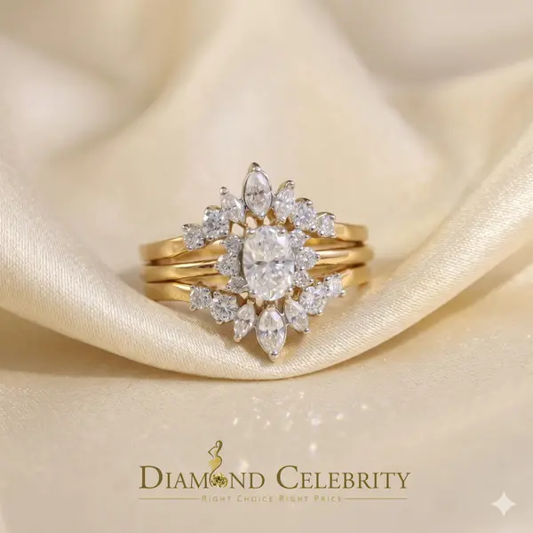 DiamondCelebritees 925 Silver Yellow 1.25ct VVS D Oval Solitaire Moissanite Bridal Insert Ring SZ 7