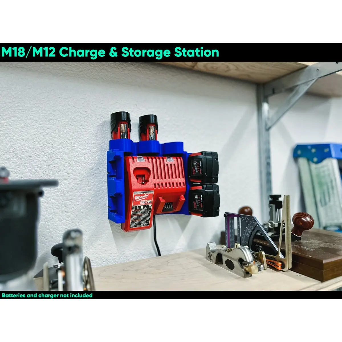 M18  M12 Battery Storage And Battery Charging Station, Garage Docking Station, Power Tool Storage, Shop Organization, Tool Organizer