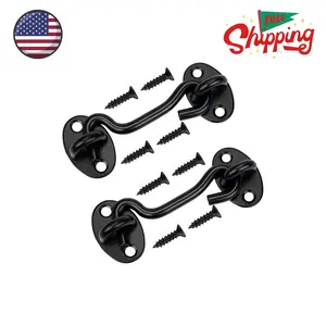 (2 Pack) Privacy Hook and Eye Latch for Barn Door, Stainless Steel (Black, 4 Inch)