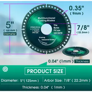 3-Piece Metal Cutting Blades, 125mm Steel Alloy, with Teeth Design, Ideal for Smooth Chamfering, Tile, PVC, Metal, Stone Cutting, Replacement Blades