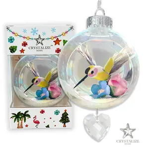 Humming Bird Pink Plastic Ornament with Magnetic Crystal 3"x7"