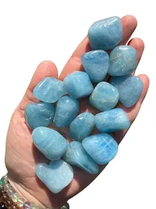 New Moon Beginnings Aquamarine Tumbled Stone Grade AA - Natural Blue Color, Round Shape, Grade AA Quality