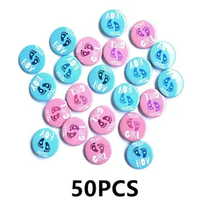 50 Gender Reveal Badges, Boy Girl Button Pins for Baby Shower Party Decor, Infant Gender Reveal Party Accessories, Fun Event Supplies