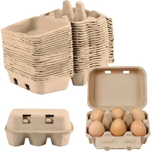 50 Pack 6-Count Biodegradable Paper Pulp Egg Cartons Egg Tray Holder Perfect for Family Farm Home Market Use